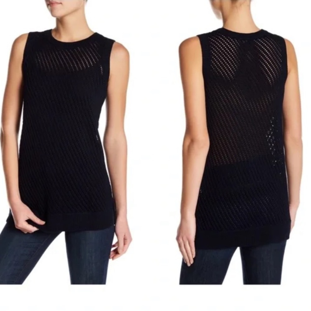 Vince sleeveless mesh stitched top in coastal blue. NWOT . Retail 298